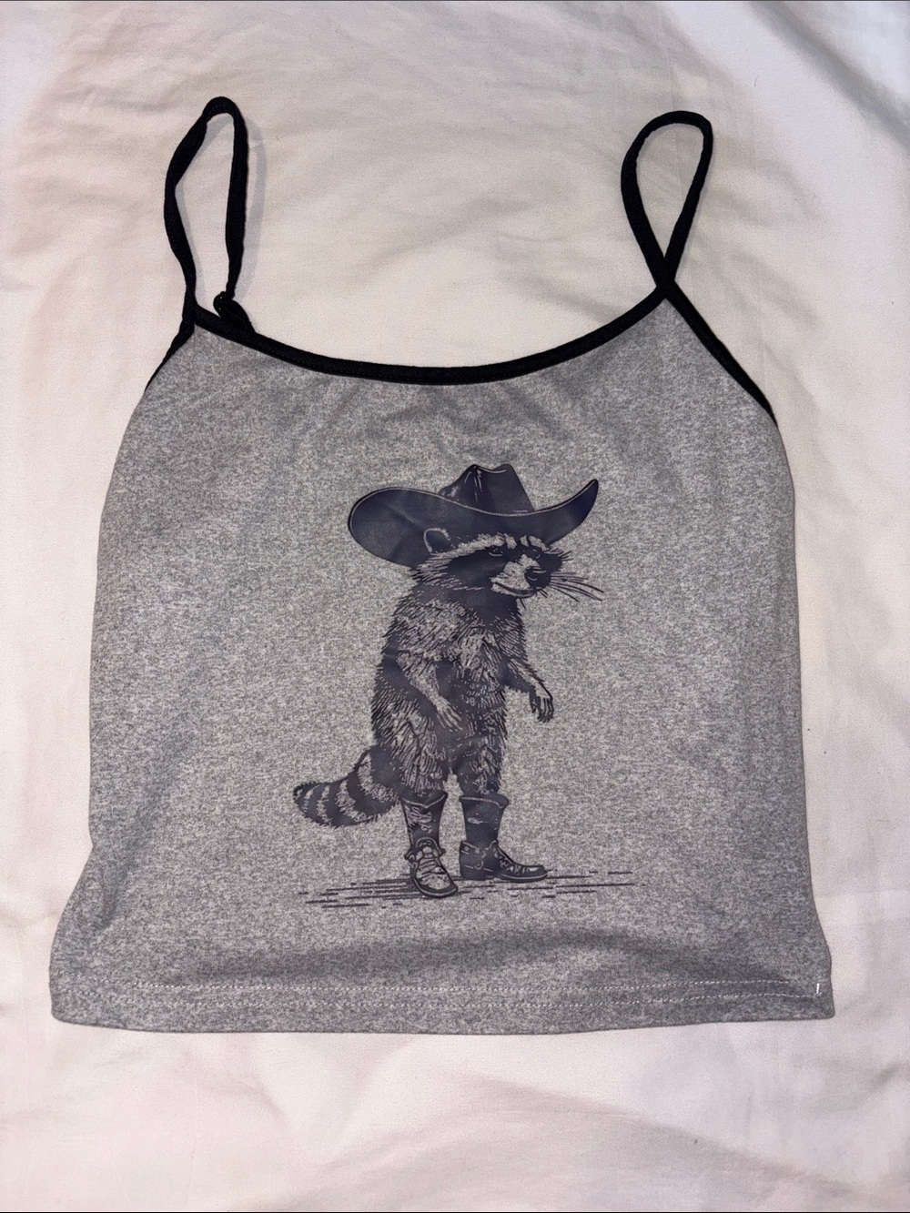 SHEIN Gray Raccoon Graphic Spaghetti Strap Tank Top with Black Trim